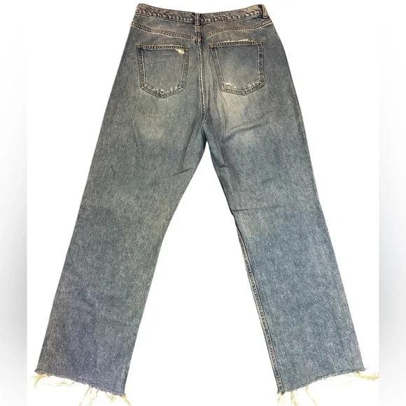 Zara Relaxed Fit Wide Leg Distressed Jeans Light Blue Euro 44 US 12 - Picture 5 of 6